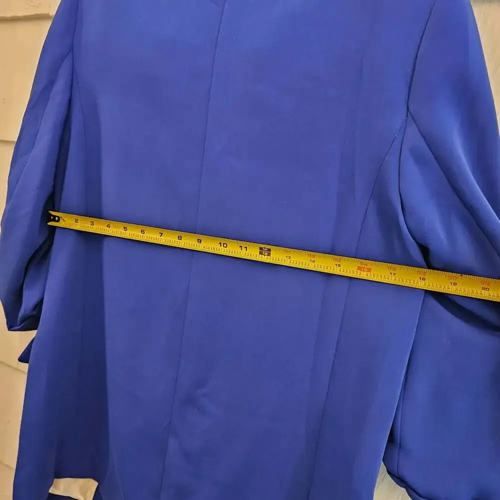 Zara Royal Blue Open Front Blazer Ruched Sleeve Career Jacket Women's S